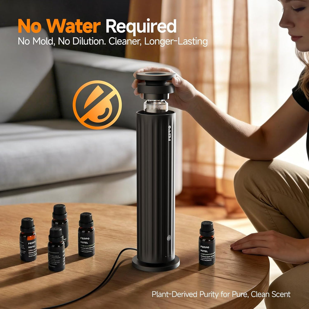Waterless Diffuser – Diffuser for Home, Hotel, Office | Essential Oil Diffuser Starter Kit with 5×20Ml Hotel Scent Oils, 6 Scent Levels, 4 Timer Modes, Quiet Diffuser, 1000+ Sq Ft