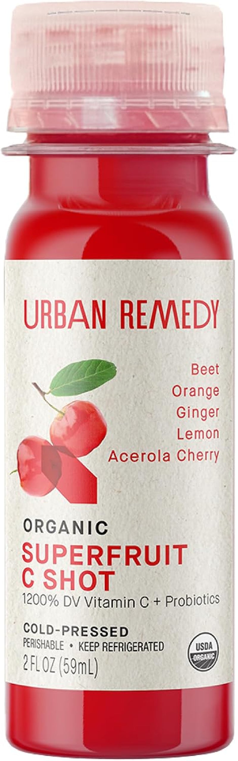 Organic Superfruit C Shot – Acerola Cherry & Probiotics Blend for Immune & Digestive Support. Cold-Pressed Beet, Orange & Ginger Juice. Gluten-Free, Dairy-Free, Non-Gmo, 2 Fl Oz
