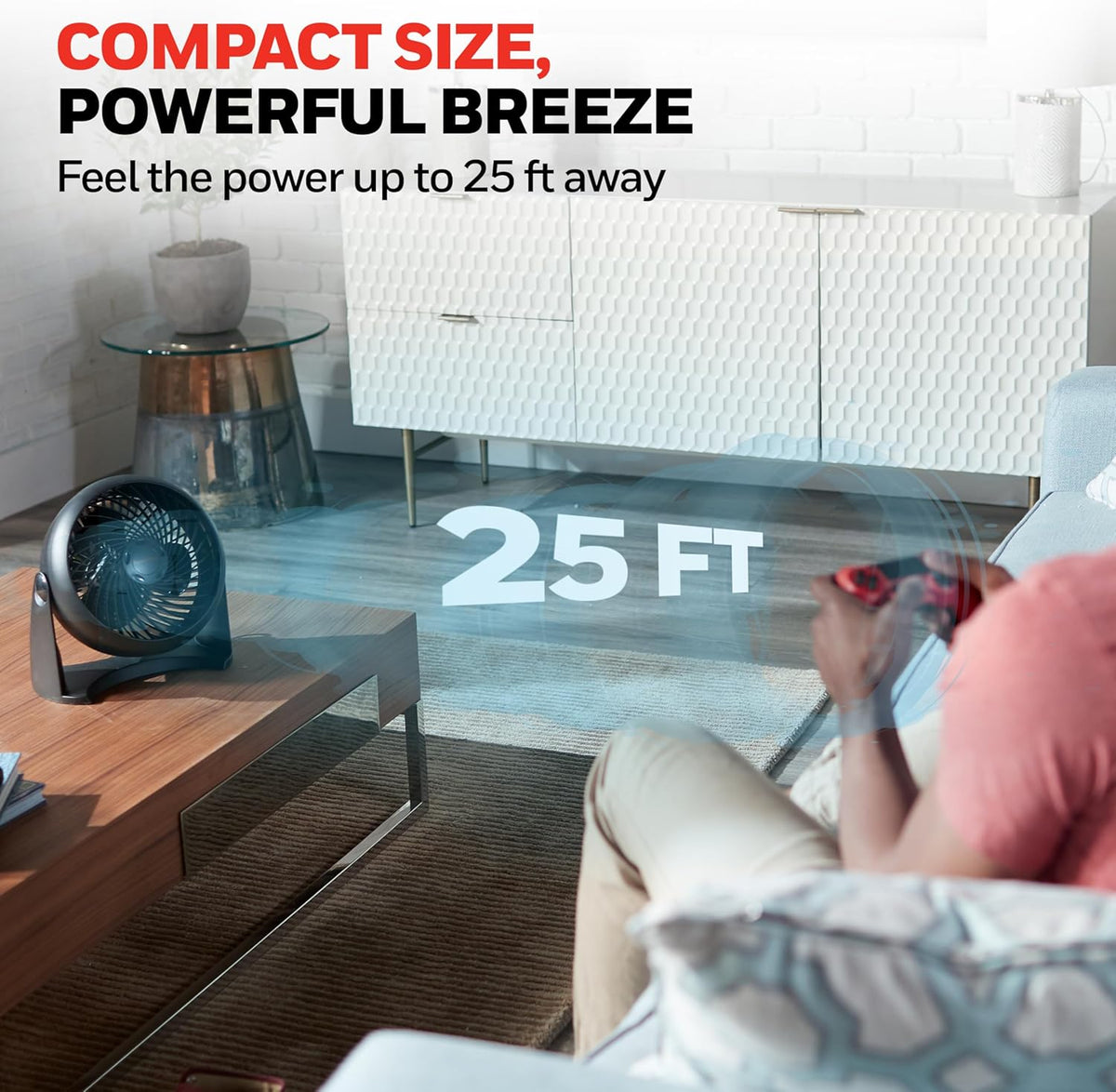 Turboforce Air Circulator, Small Tabletop Fan, Quiet Personal Fan for Home or Office, 3 Speeds, 90 Degree Pivoting Head, Black, HT900