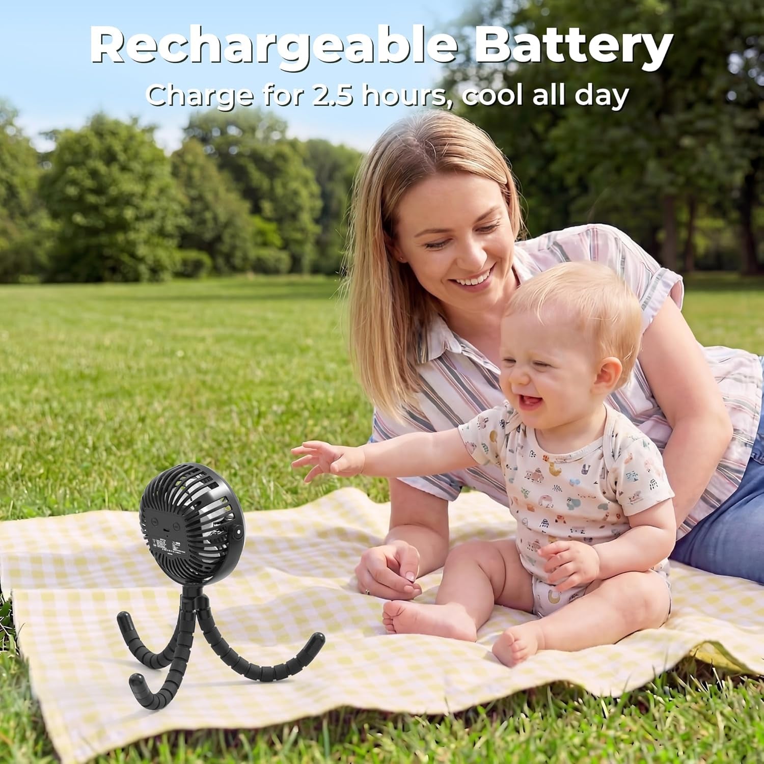 Battery Operated Stroller Fan, Baby Travel Essentials for Beach Disney, Newborn Boy & Girl Showers Gifts Registry Search, Rechargeable Clip on Fan for Car Seat Wagon Crib Bike Treadmill