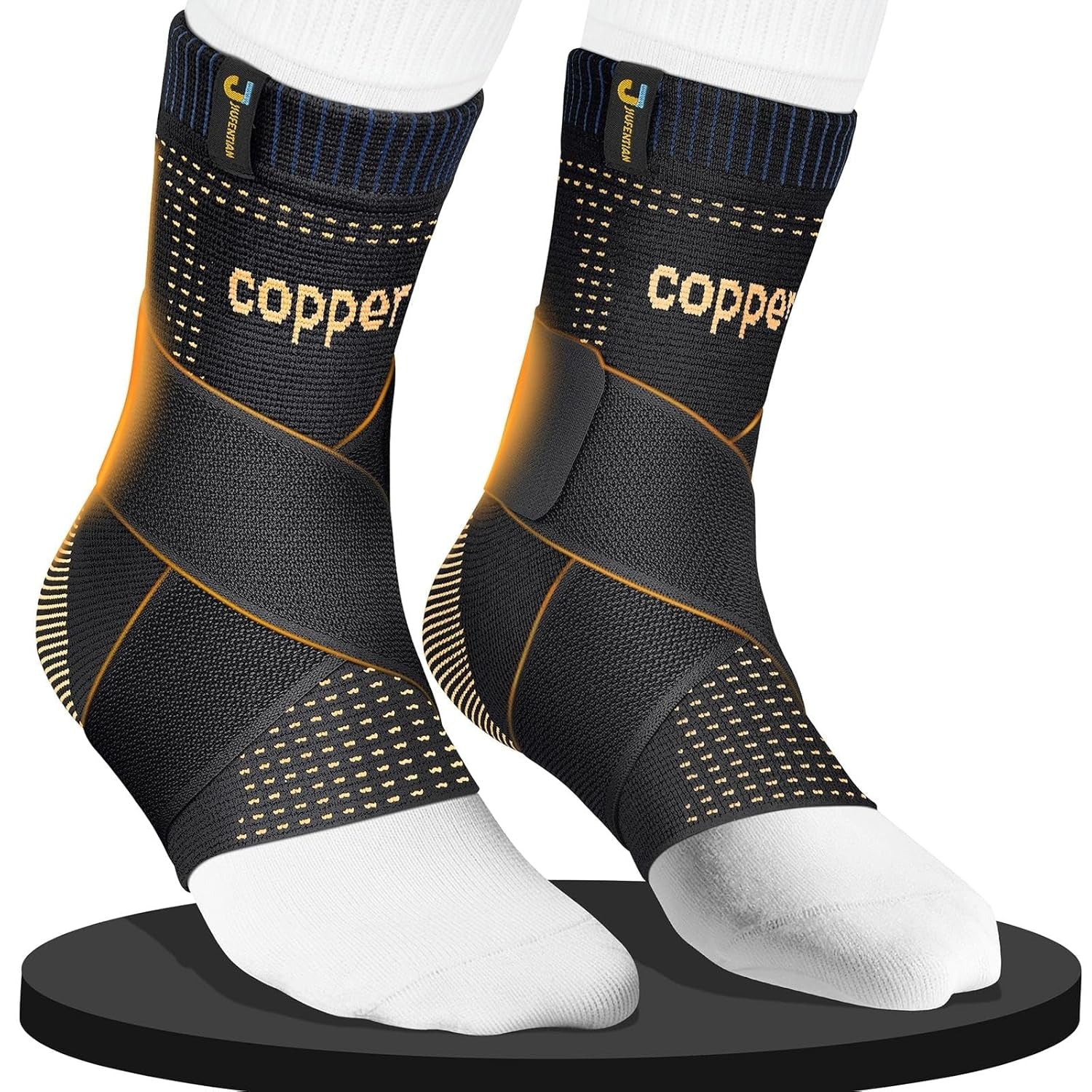 Ultra-Breathable Copper Ankle Braces for Men and Women- Adjustable Compression Ankle Brace for Sprain Recovery, Plantar Fasciitis & Daily Pain Relief | Durable, Fits Any Shoe (Large)