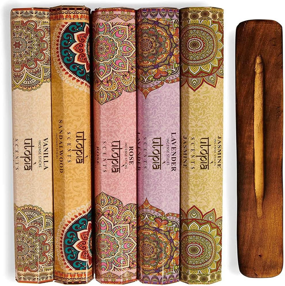 Premium Quality Incense Sticks. Lavender, Sandalwood, Jasmine, Vanilla and Rose Aroma. Variety Gift Pack 75 Sticks, Includes a Free Holder