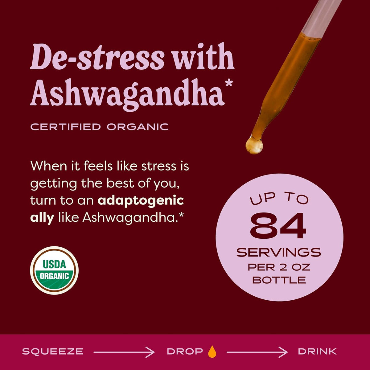 Ashwagandha, Alcohol Free: Liquid Extract, USDA Organic | Traditional Stress Support Supplement, Ashwagandha Root Glycerite, Tasty Adaptogen Extract for Adults | up to 6 Week Supply, 2 Oz*