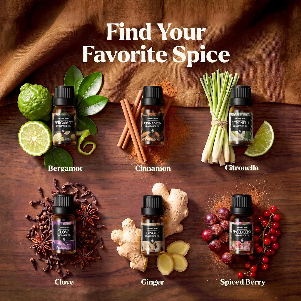 Fall Essential Oils Set - Spice Fragrance Oils Autumn Gift Set for Diffusers, Home Care, Candle Making Scents, Aromatherapy - Cinnamon, Clove, Citronella, Ginger and Spiced Berries (10Ml)
