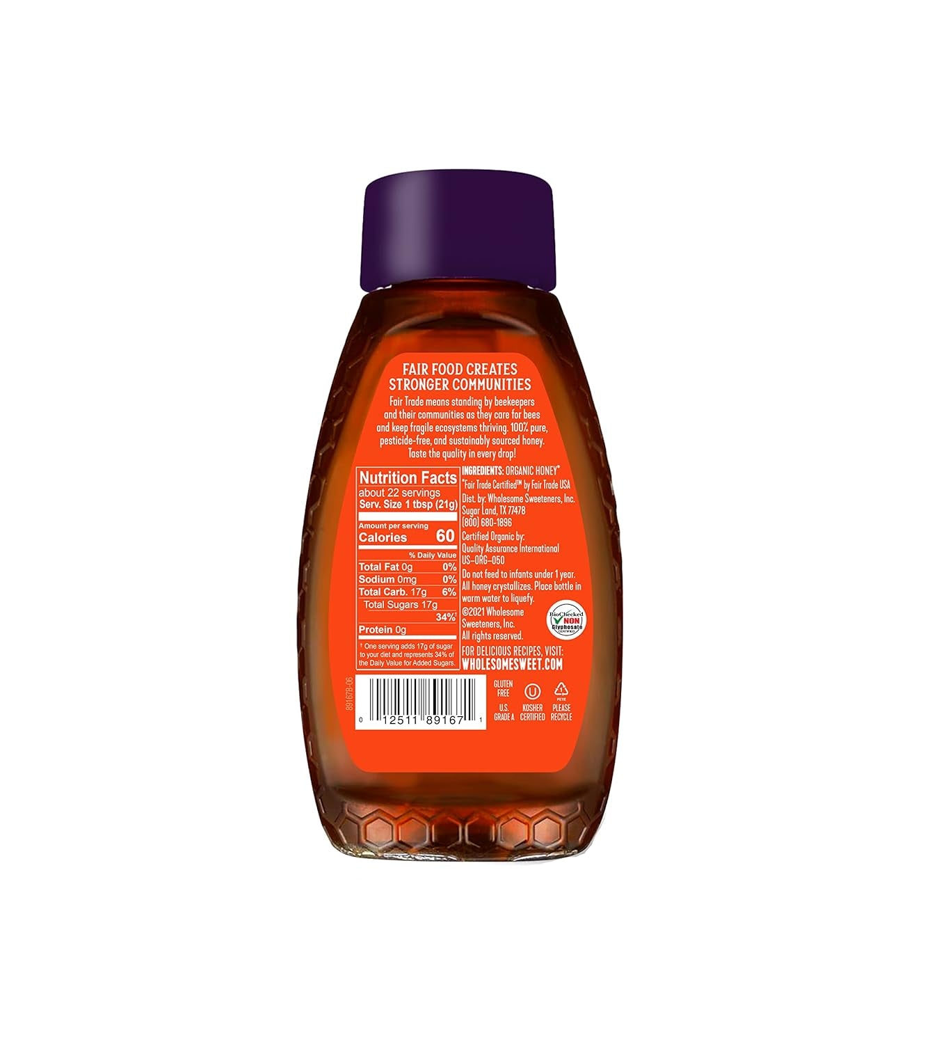 Sweeteners 16-Ounce Organic Honey Bottle, 100% Pure, Fair Trade Certified, Non GMO Project Verified & Gluten Free, 1 Pack