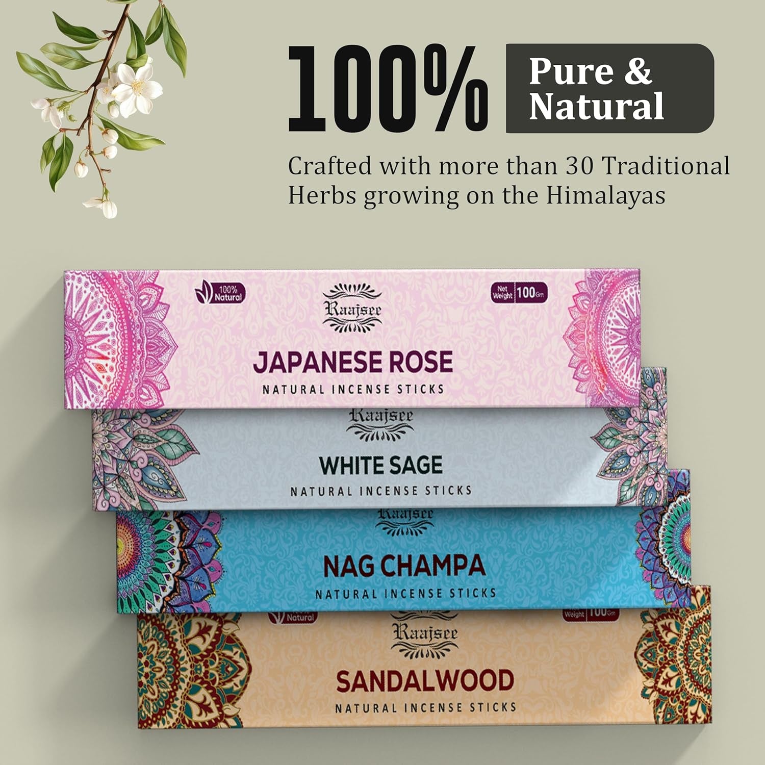 Incense Sticks Assorted Pack (180 Gm), 100% Pure Organic Natural Hand Rolled Free from Chemicals - Perfect for Aromatherapy, Cleansing, Meditation, and Church (12 Pack)