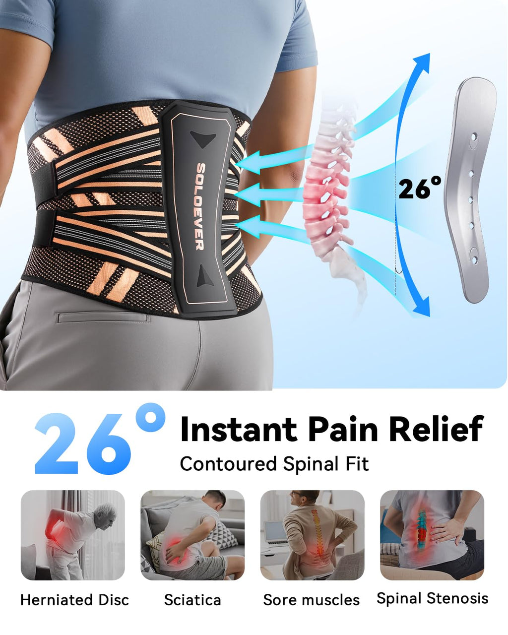 Ultra Breathable Back Brace for Lower Back Pain Relief Medical Grade