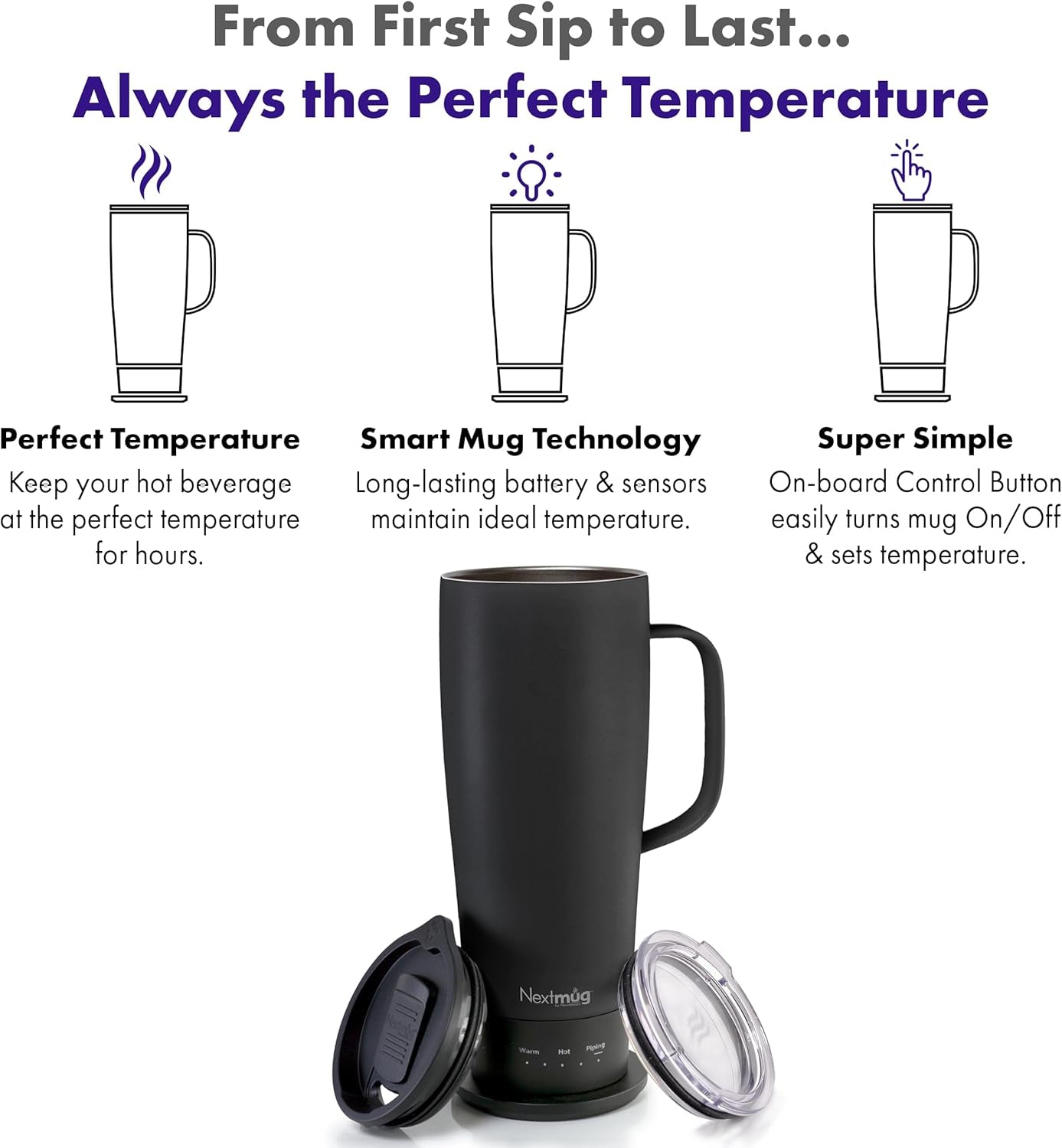 Nextmug Ultra - Temperature-Controlled, Self-Heating Travel Mug (Black - 24 Oz.)