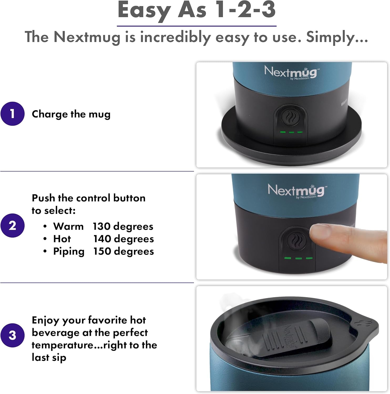 Nextmug Ultra - Temperature-Controlled, Self-Heating Travel Mug (Slate Blue - 24 Oz.)