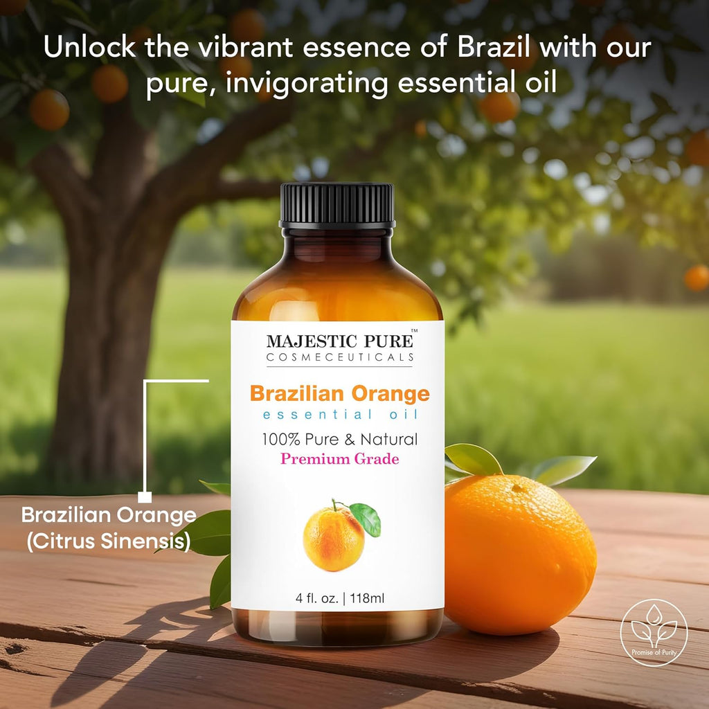 Essential Oil with Glass Dropper - 100% Pure and Natural - Essential Oils for Diffuser, Aromatherapy, Soap and Candle Making, Brazillian Orange Essential Oil, Orange Oil, 4 Fl Oz