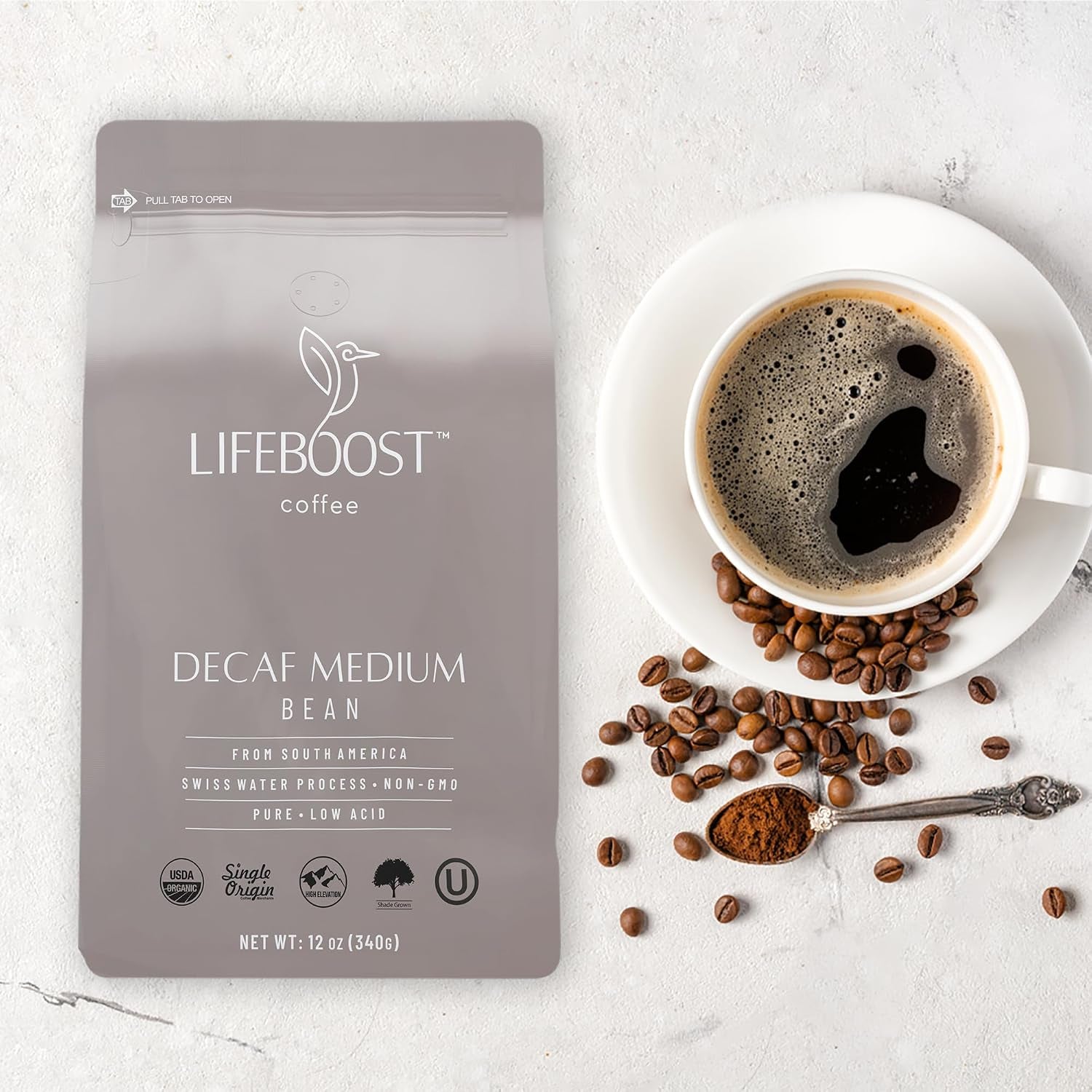 Medium Roast Swiss Water Decaf Whole Bean Coffee - Low Acid Organic Decaf Coffee, Non-Gmo, USDA Organic, Single Origin, Third-Party Tested for Mycotoxins & Pesticides - 12 Oz Bag