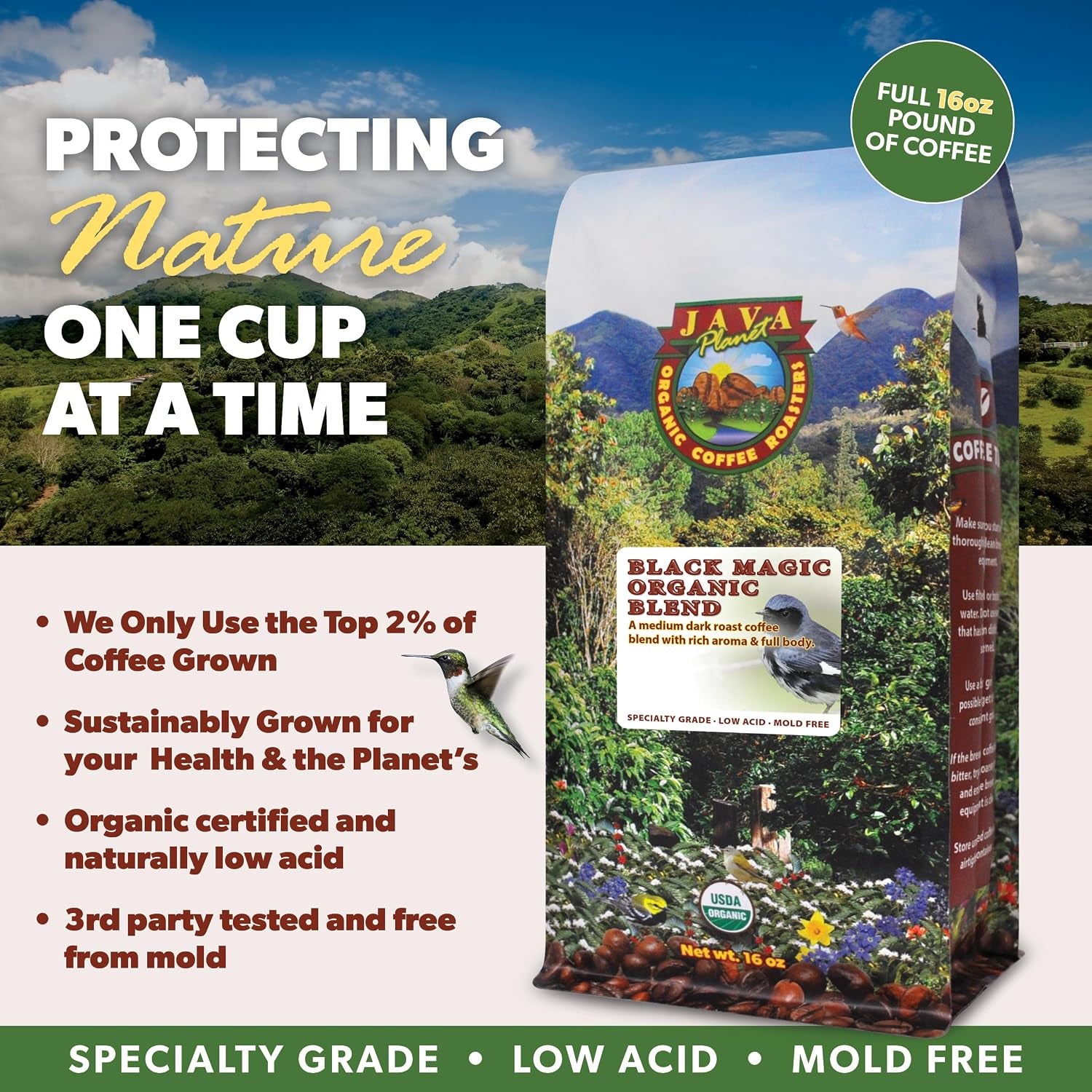 Low Acid Organic Coffee – Whole Bean, Mold-Free & Stomach Friendly by , Black Magic Blend Coffee, Medium Dark Roast, Smooth Full Flavored, 1LB Bag
