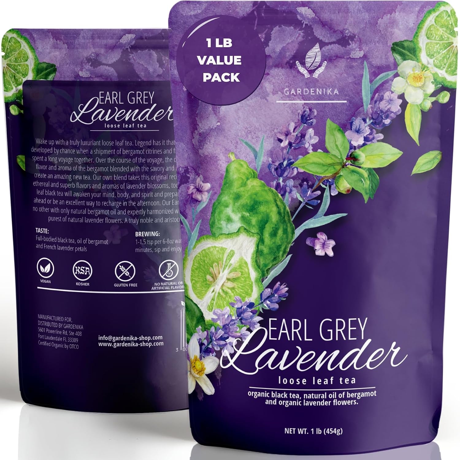 Organic Earl Grey Lavender Loose Leaf Tea, 1 LB Bulk Bag - Caffeinated Black Tea with Bergamot Oil & French Lavender - Bold, Aromatic & Rich - Organic, Kosher