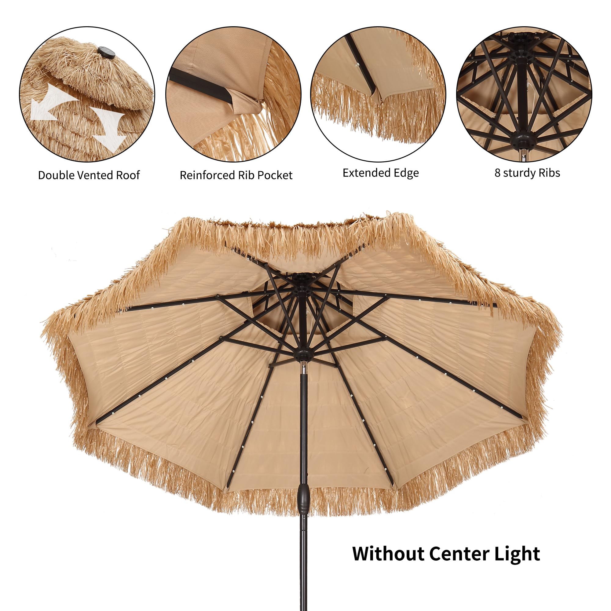 GDY 9 ft 2-Tier Solar Tiki Umbrella, 32 LED Ligths Hula Thatched Tiki Umbrellas, Straw Umbrella, Pool, Patio, Beach