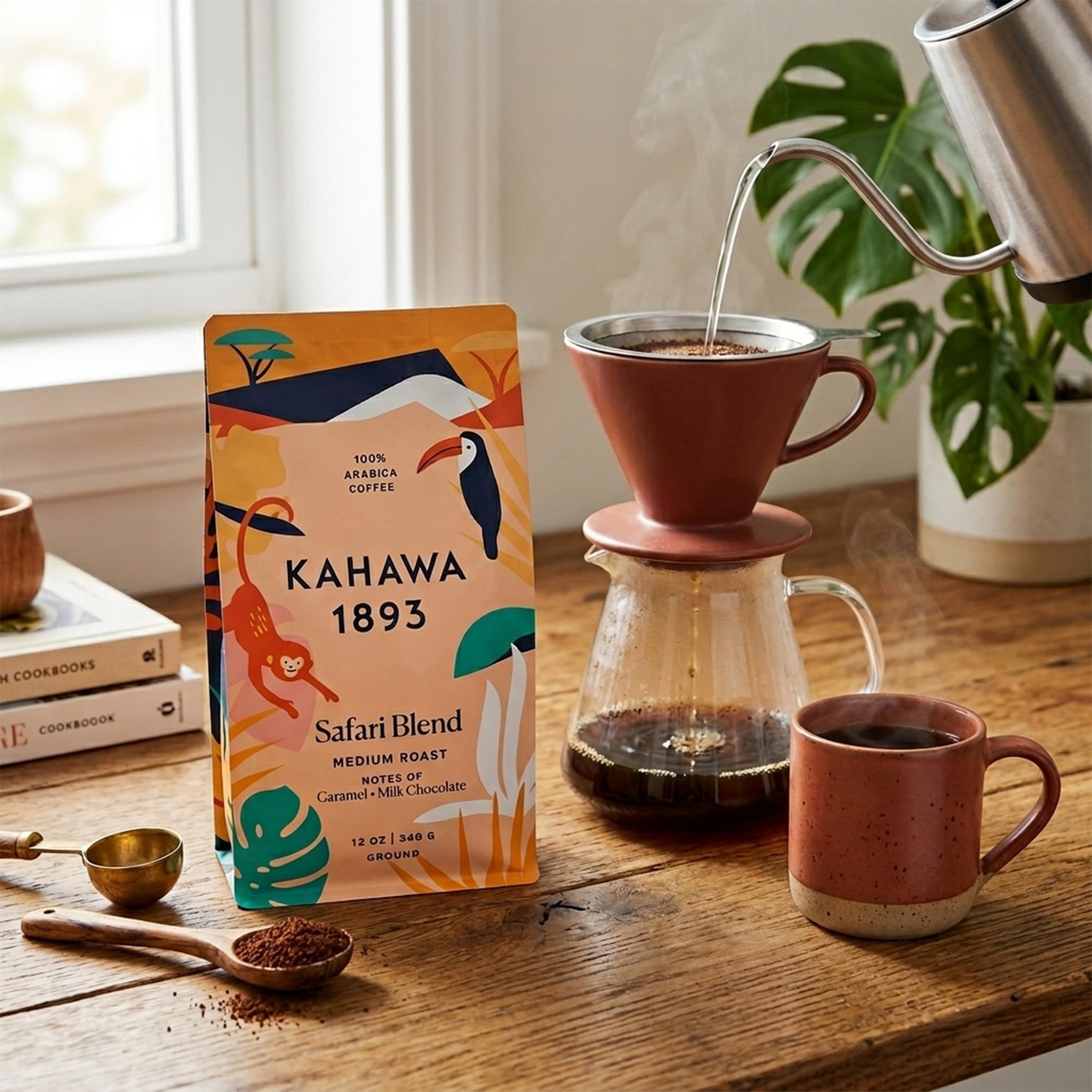 Kahawa 1893 Ground Coffee Medium Roast Safari Blend 12 Oz - As Seen on Shark Tank, High Antioxidants, Naturally Sweet, Organically Grown, Ethically & Sustainably Sourced