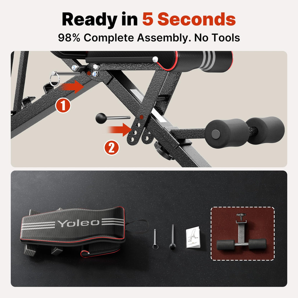 YOLEO Adjustable Weight Bench for Home Gym, ASTM-Certified 827LBS, 98% Pre-Assembled, Foldable Gym Bench with 84 Positions Incline Decline Flat, Wider Seat