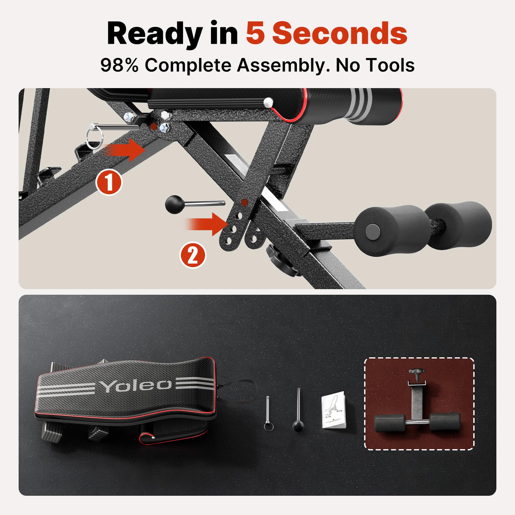 YOLEO Adjustable Weight Bench for Home Gym, ASTM-Certified 827LBS, 98% Pre-Assembled, Foldable Gym Bench with 84 Positions Incline Decline Flat, Wider Seat