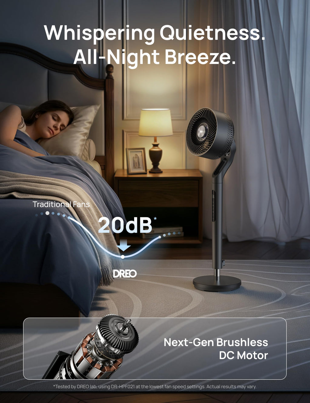 DREO Fan for Bedroom, 2026 New model,120°+100° Omni-Directional Oscillating Fan, 96ft, DC Motor, 20 dB Quiet Standing Pedestal Fans, 9 Speeds, 3 Modes, Remote, 37-42" Adjustable Height, 8H Timer