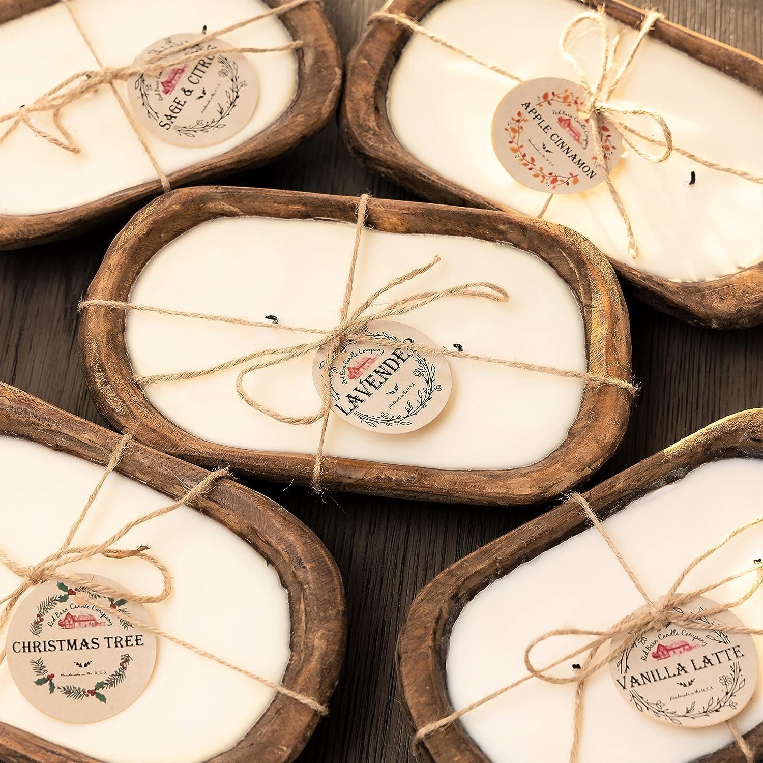 Red Barn Candle Company Wood Dough Bowl Candles | 100% Natural Soy Wax & Essential Oil Infused | Odor Eliminating + Pet Safe | Scented Candle Gifts for Men & Women (3-Wick, Lemon Verbena)