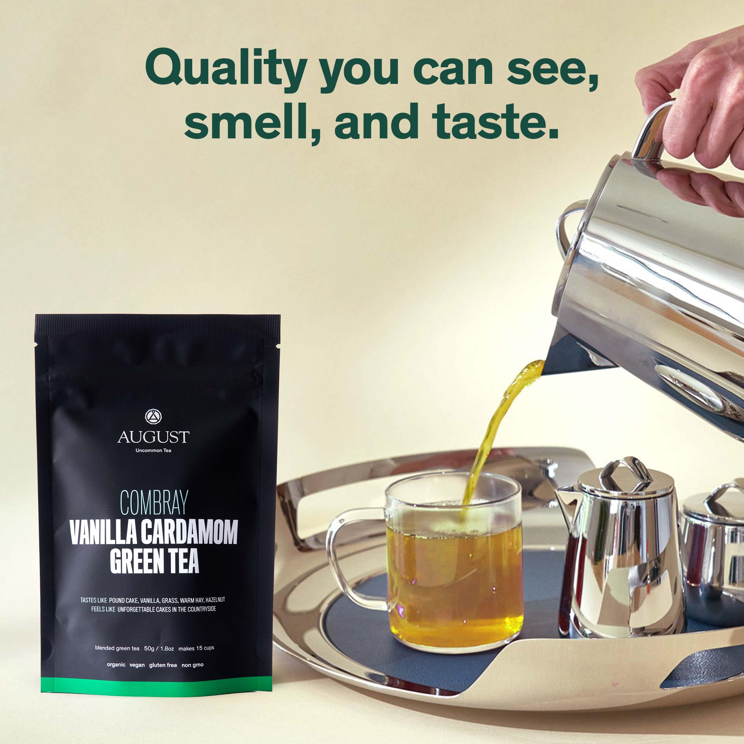 August Uncommon Combray Loose Leaf Tea – Organic Vanilla and Cardamom Green Tea – Vegan, Gluten-Free, and Non-GMO Organic Tea – Bold Dessert-Inspired Flavor in a Resealable 1.8oz Pouch (15-30 Cups)