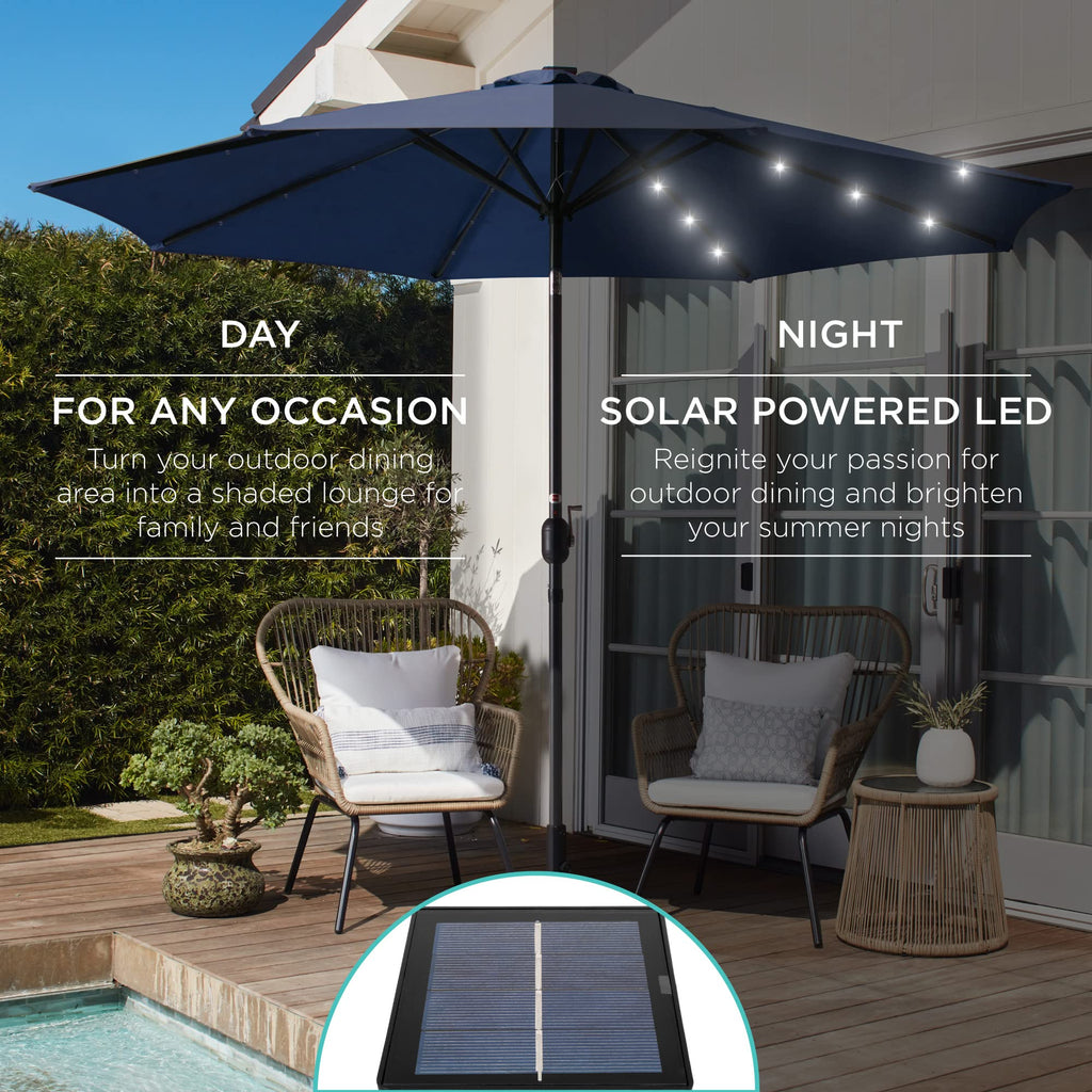 Best Choice Products 10ft Solar Polyester LED Lighted Patio Umbrella w/Tilt Adjustment and UV-Resistant Fabric - Navy Blue