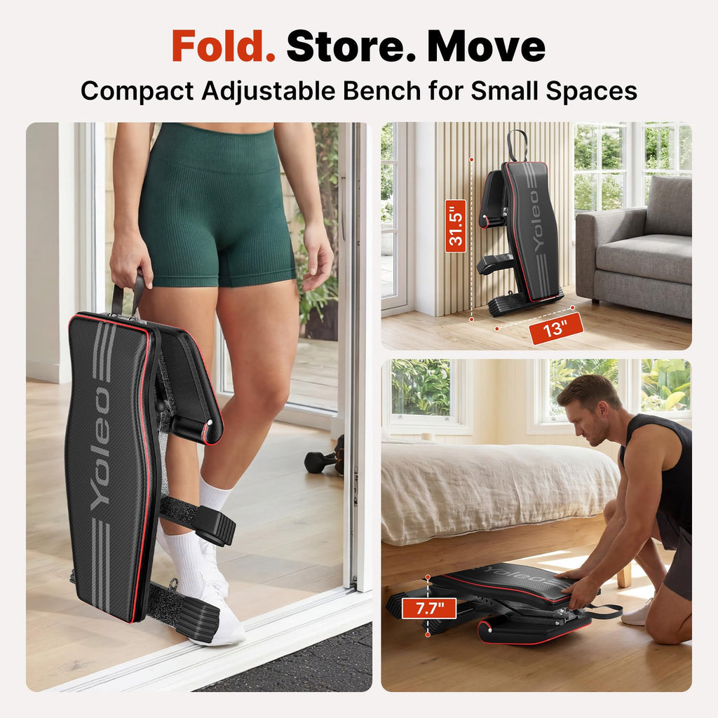 YOLEO Adjustable Weight Bench for Home Gym, ASTM-Certified 827LBS, 98% Pre-Assembled, Foldable Gym Bench with 84 Positions Incline Decline Flat, Wider Seat