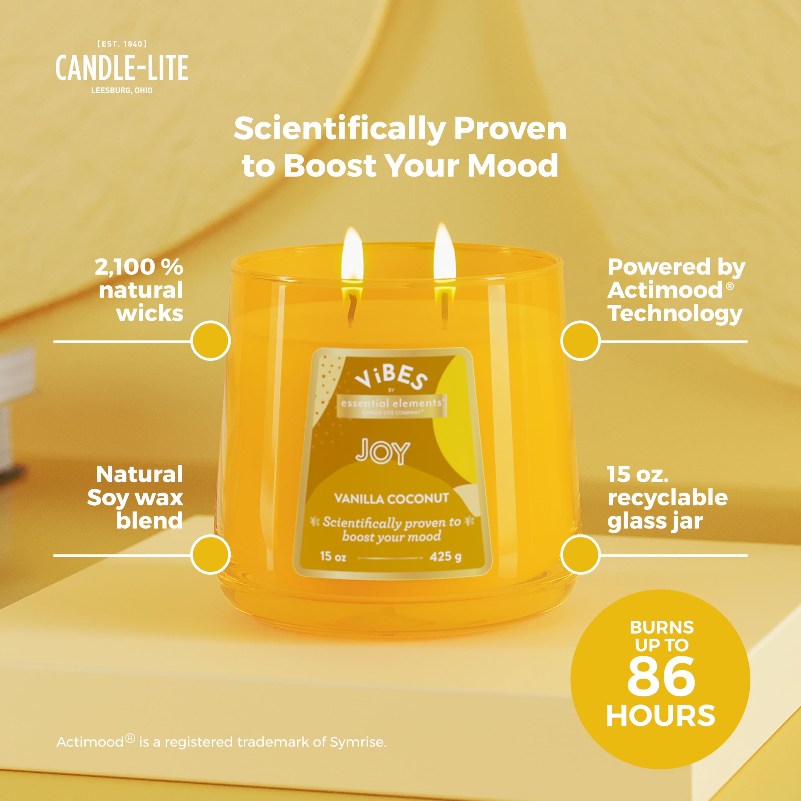 Candle-Lite Vibes Vanilla Coconut Mood-Enhancing Scented Candles, 15 oz Jar, Aromatherapy, Proudly Poured in The USA, 2-Wick, 86 Hours Burn Time, Perfect Relaxation Gift