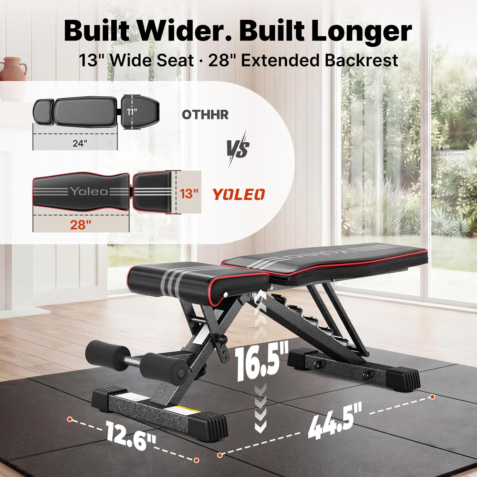 YOLEO Adjustable Weight Bench for Home Gym, ASTM-Certified 827LBS, 98% Pre-Assembled, Foldable Gym Bench with 84 Positions Incline Decline Flat, Wider Seat
