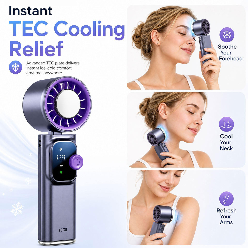 Handheld Fan Ice Cooling, Portable Turbo Fan with Ice Cooler, 199 Wind Speed, Rechargeable Foldable Hangable, 20000 RPM 4000mAh Battery, Small Personal Pocket Fan for Outdoor Travel with Metal Hanger