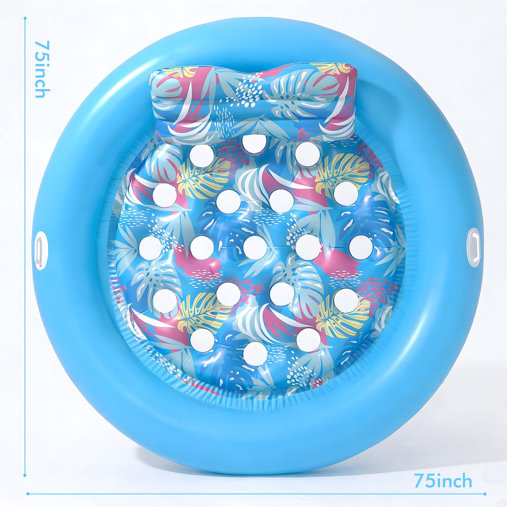 Pool Floats Adult Heavy Duty, OKSUWATER 75" x 75" Giant Inflatable Pool Float with Removable Pillow & Handles, Tanning Pool Lounger Floaties Bed for Swimming Pool Beach Outdoor Summer Party (Blue-XL)