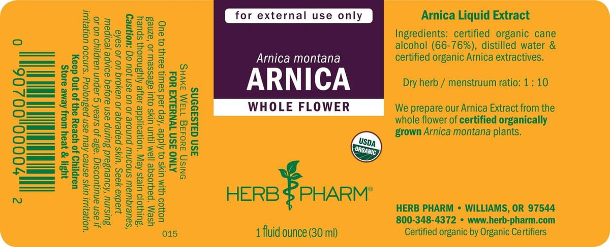Arnica Liquid Herbal Extract: Multipurpose Topical for Face & Body, Certified Organic Arnica Tincture, Made with Whole Flower Arnica, for External Use Only, Vegan, Gluten-Free, Non-Gmo, 1 Oz