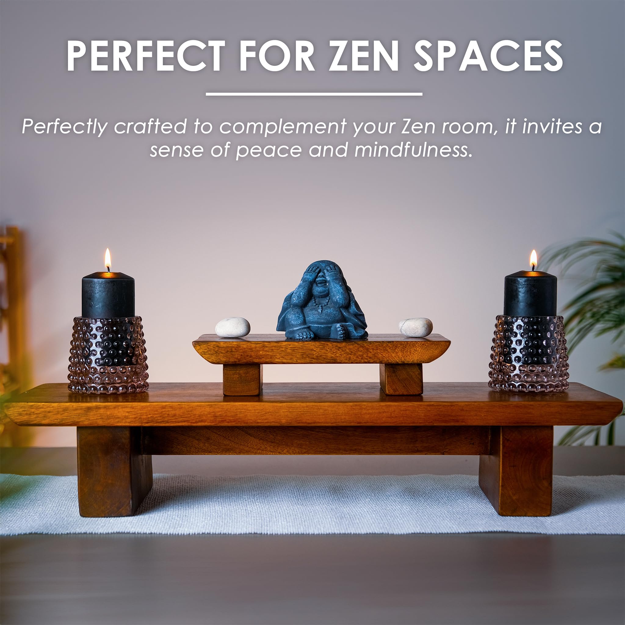 Vesoda Meditation Altar Table – 21 x 7.5 x 6 Inch Handmade Tiered Puja Shrine - Small Alter Tables for Relaxation, Prayer - Buddha Meditation Alter Made of Strong and Durable Mango Wood