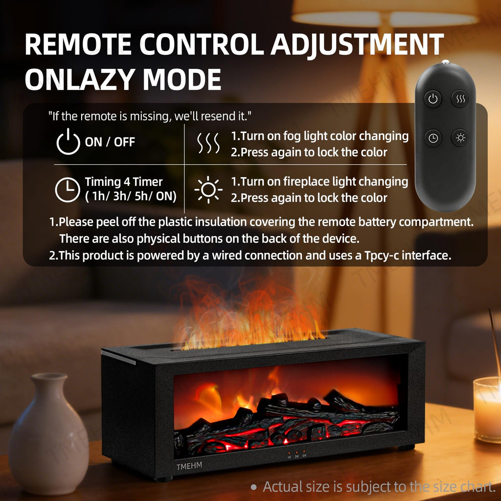 TMEHM Fireplace Flame Air Diffuser Humidifier,7 Colors Aromatherapy Essential Oil Diffuser,Ultrasonic Aroma Humidifier with Timer for Home,Bedroom,Office,Yoga (Black)