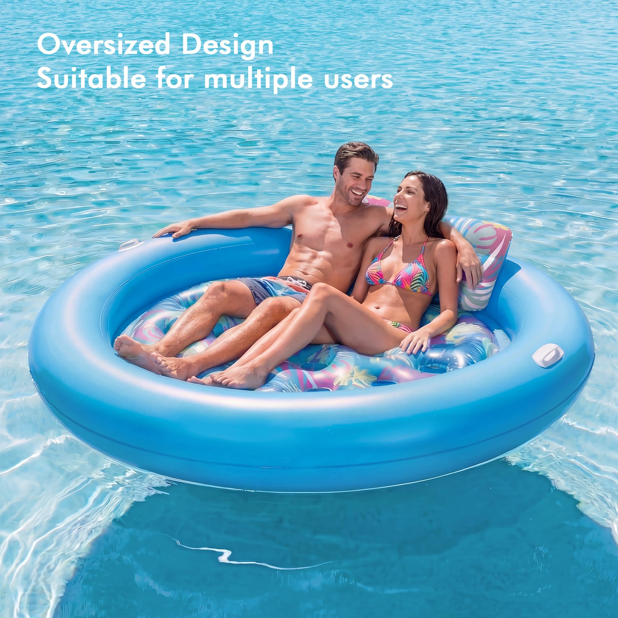 Pool Floats Adult Heavy Duty, OKSUWATER 75" x 75" Giant Inflatable Pool Float with Removable Pillow & Handles, Tanning Pool Lounger Floaties Bed for Swimming Pool Beach Outdoor Summer Party (Blue-XL)
