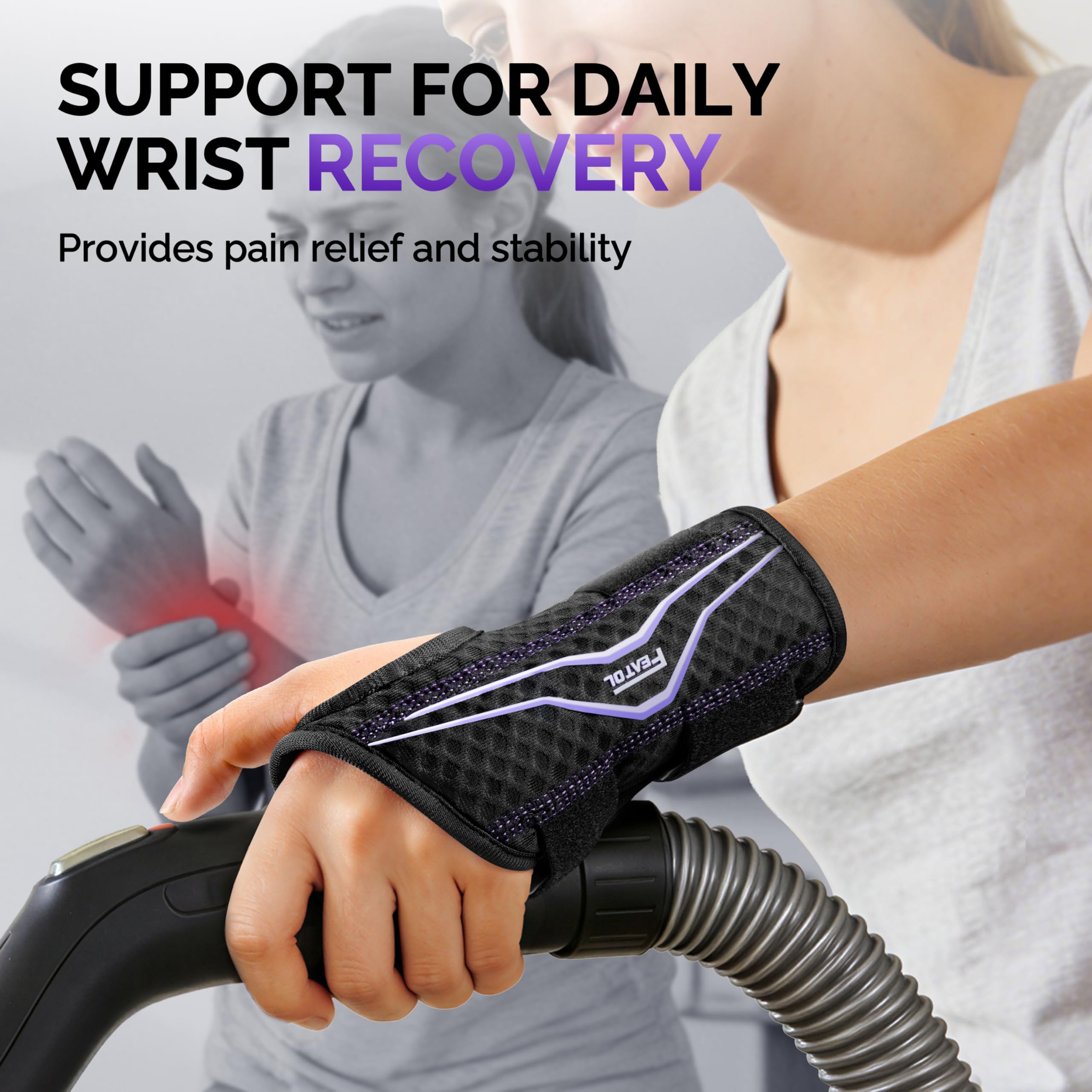 FEATOL Wrist Brace with Ergonomic Wrist Splint Right Hand, Breathable Hand Support for Women and Men, Pain Relief for Carpal Tunnel, Tendonitis & Daily Work, Medium
