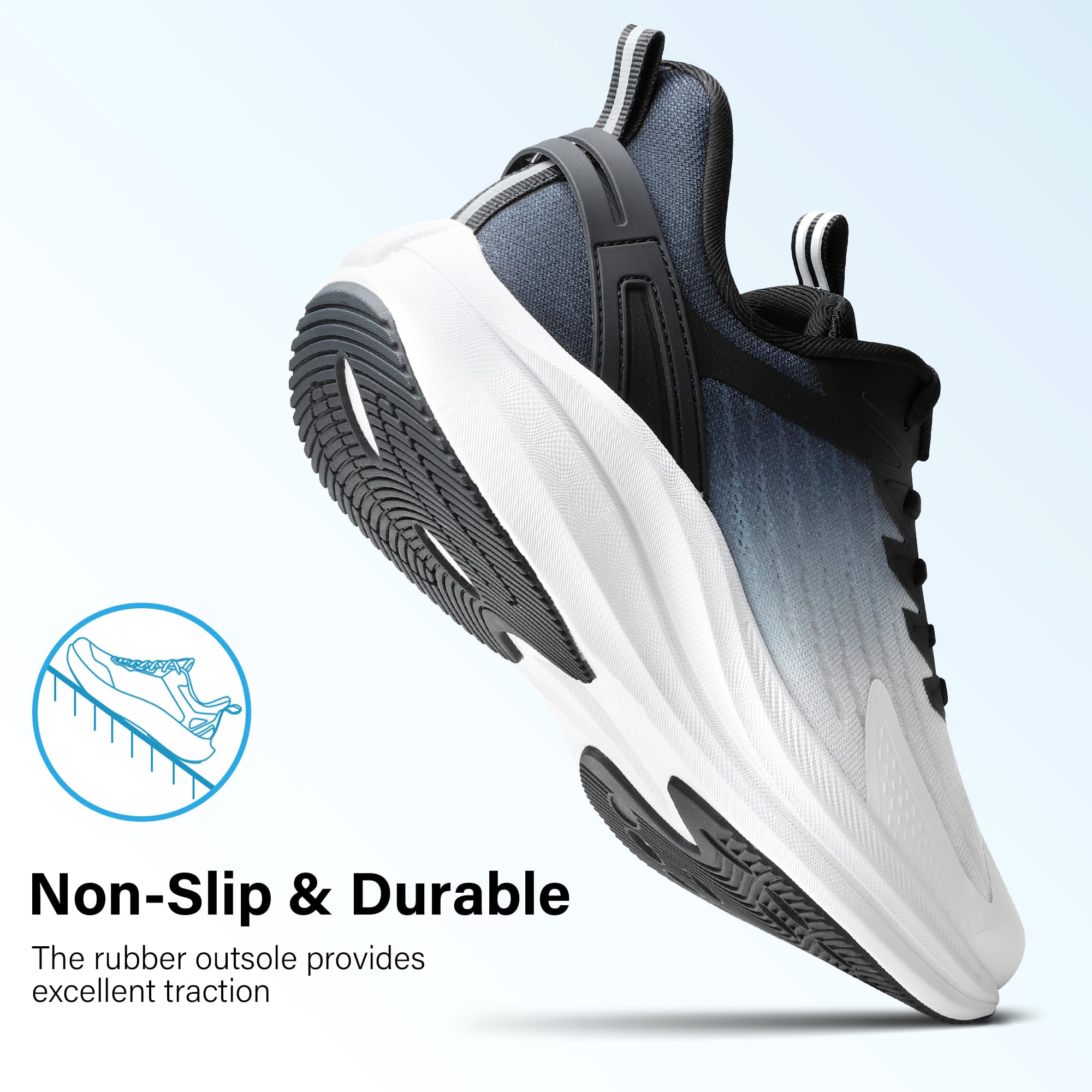 OUTJET Men's Road Running Shoes Lightweight Cushioning Athletic Walking Sneakers - Comfortable Non Slip Jogging Outdoor Gym Workout Tennis Shoes Active5K Black