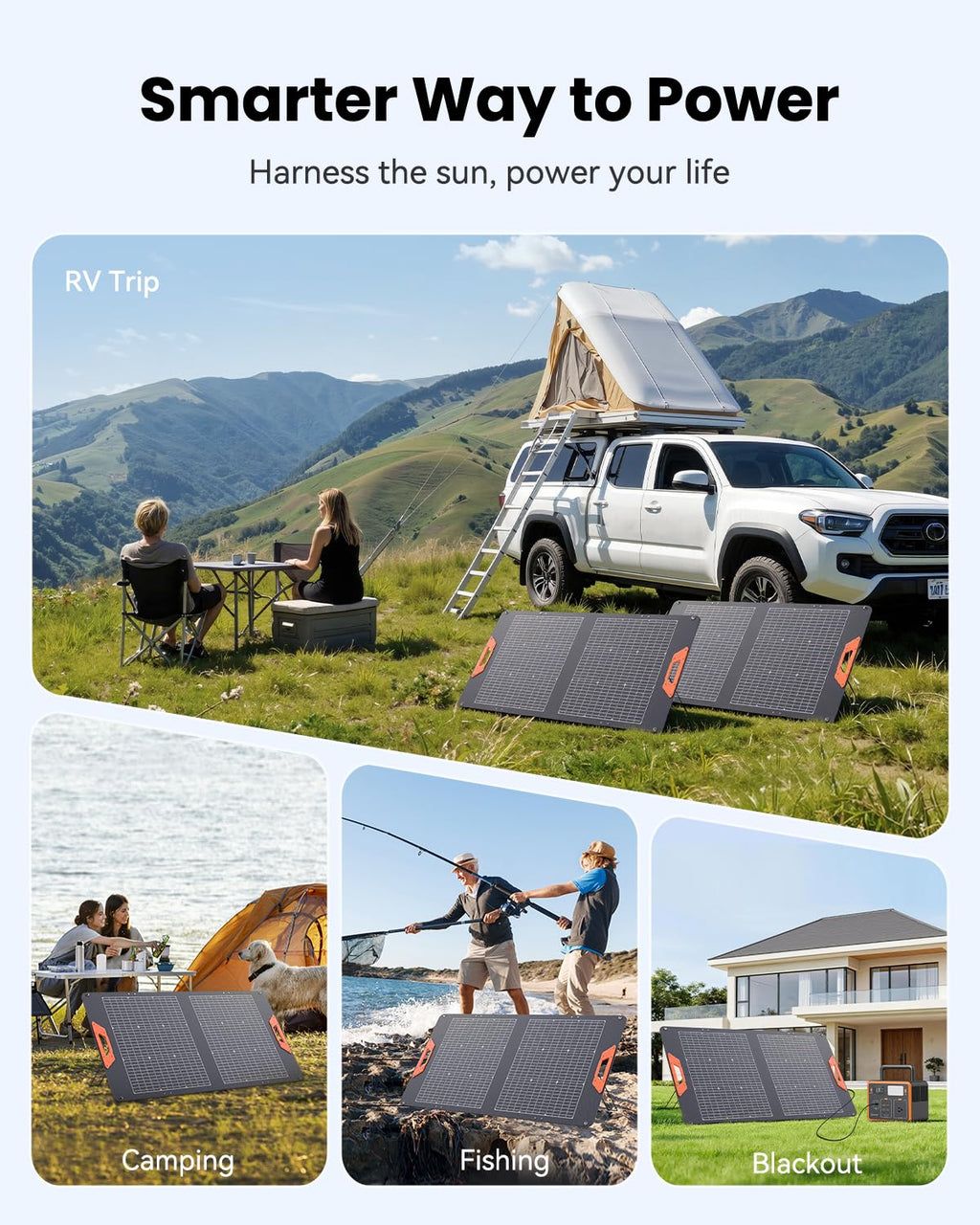 SOLUPUP 100W Portable Solar Panel for Power Station - 24% Efficiency Bifacial Solar Panels with MC4 Output, 5-in-1 Cable, IP65 Waterproof Foldable Solar Charger for RV Camping, Off-Grid, Blackouts