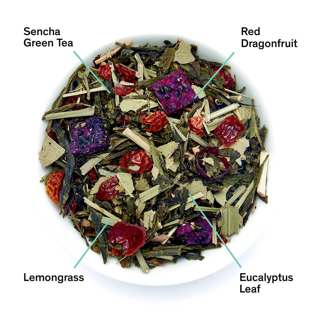 August Uncommon Sampler – Variety Tea Set of 3 Loose Leaf Green Tea Blends – Includes Scoop – Tropical, Dessert & Sweet Flavors in Resealable Pouches (5.4oz)