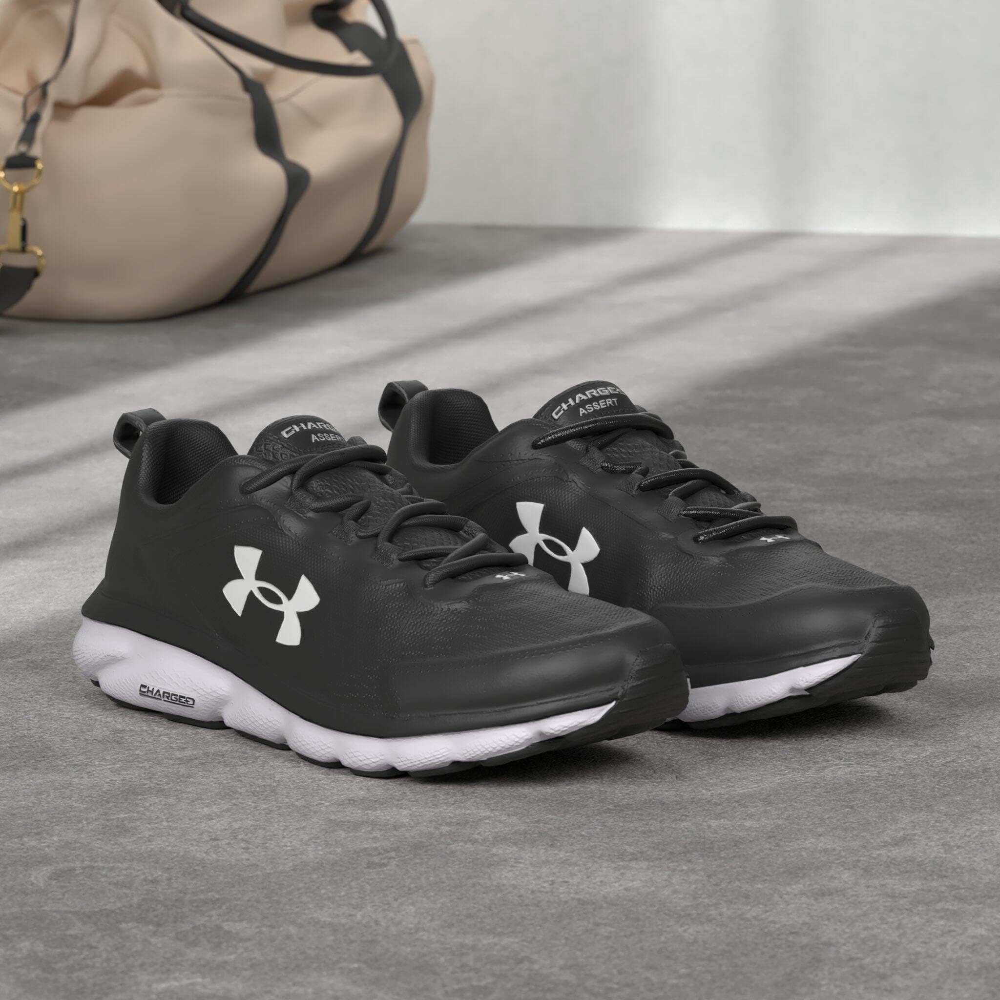 Under Armour Men's Charged Assert 9 Running Shoe, Black (001)/White, 11 M US