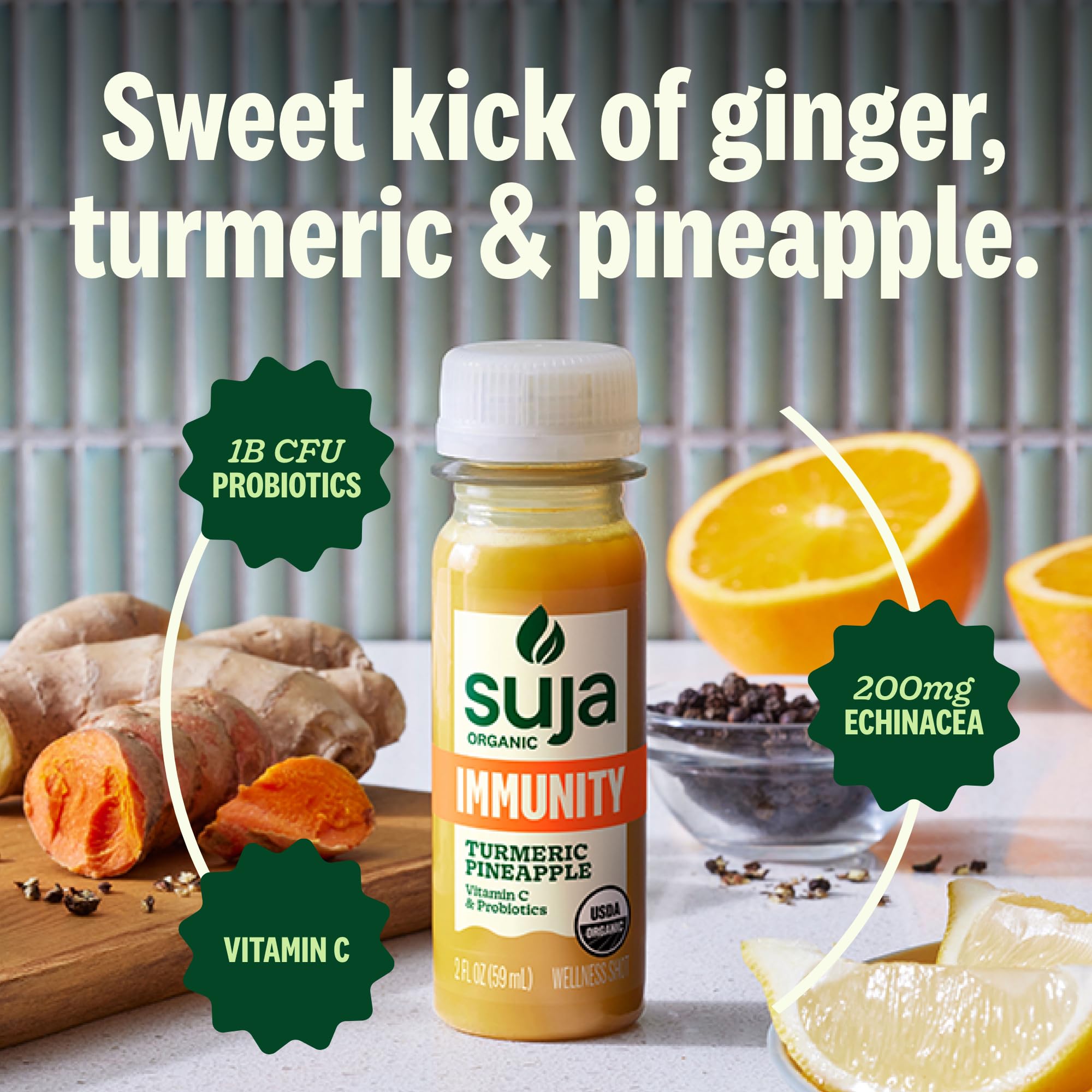 Suja Organic Immunity Defense Shot (20 Pack) with Turmeric and Ginger | Immunity Boost & Support | Functional Shots | Cold-Pressed Juice with Live Probiotics | Plant-Based & Gluten-Free (20 Pack)