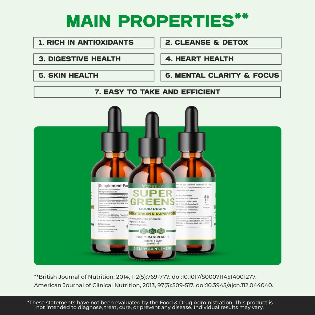 Liquid Super Greens Drops | Powerful Antioxidants | Immune Support | Digestive Health | Peppermint Flavor | by The Healthy Life for Me | 2oz - 30 Day Supply