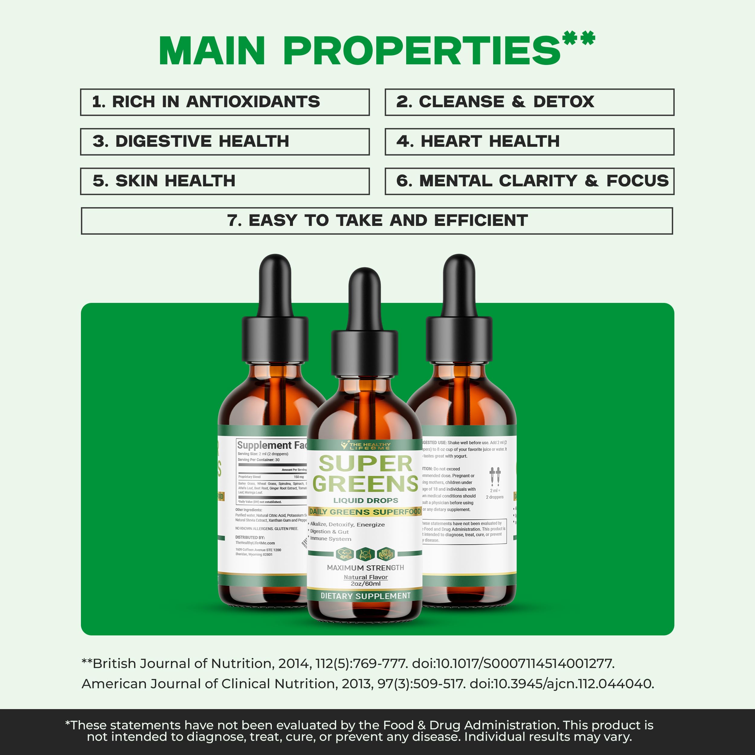 Liquid Super Greens Drops | Powerful Antioxidants | Immune Support | Digestive Health | Peppermint Flavor | by The Healthy Life for Me | 2oz - 30 Day Supply