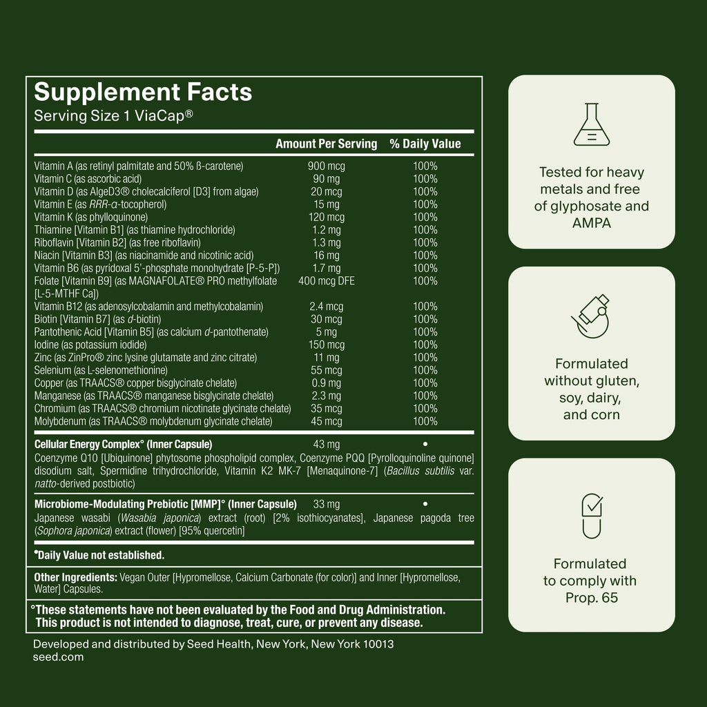 Seed DM-02 Daily Multivitamin - 100% DV Essential Vitamins and Minerals for Women & Men - Helps Fill Daily Nutrient Gaps - Immune, Bone, Hair, Skin & Nails Health - Vegan - 30 Capsules (30-Day Supply)