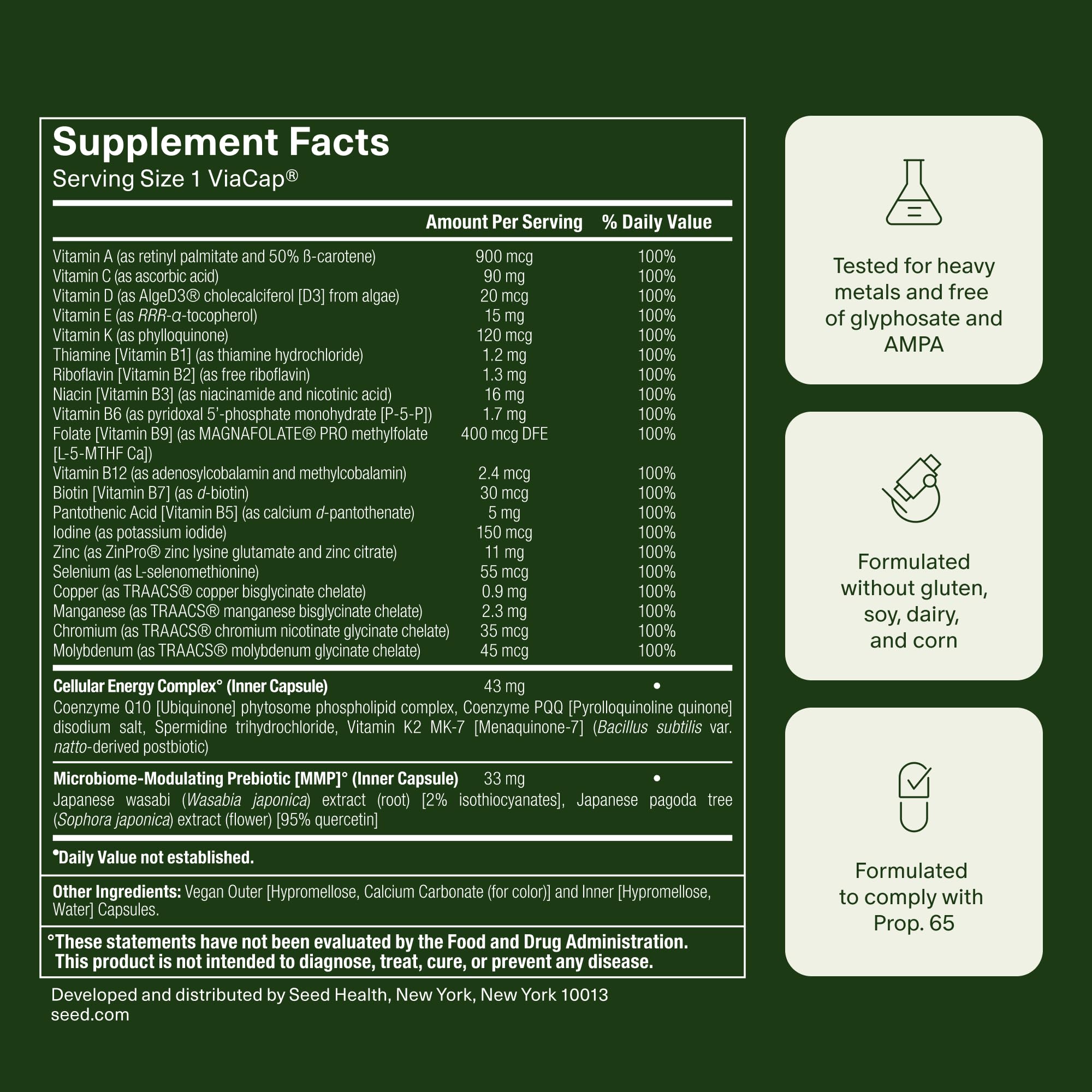 Seed DM-02 Daily Multivitamin - 100% DV Essential Vitamins and Minerals for Women & Men - Helps Fill Daily Nutrient Gaps - Immune, Bone, Hair, Skin & Nails Health - Vegan - 30 Capsules (30-Day Supply)