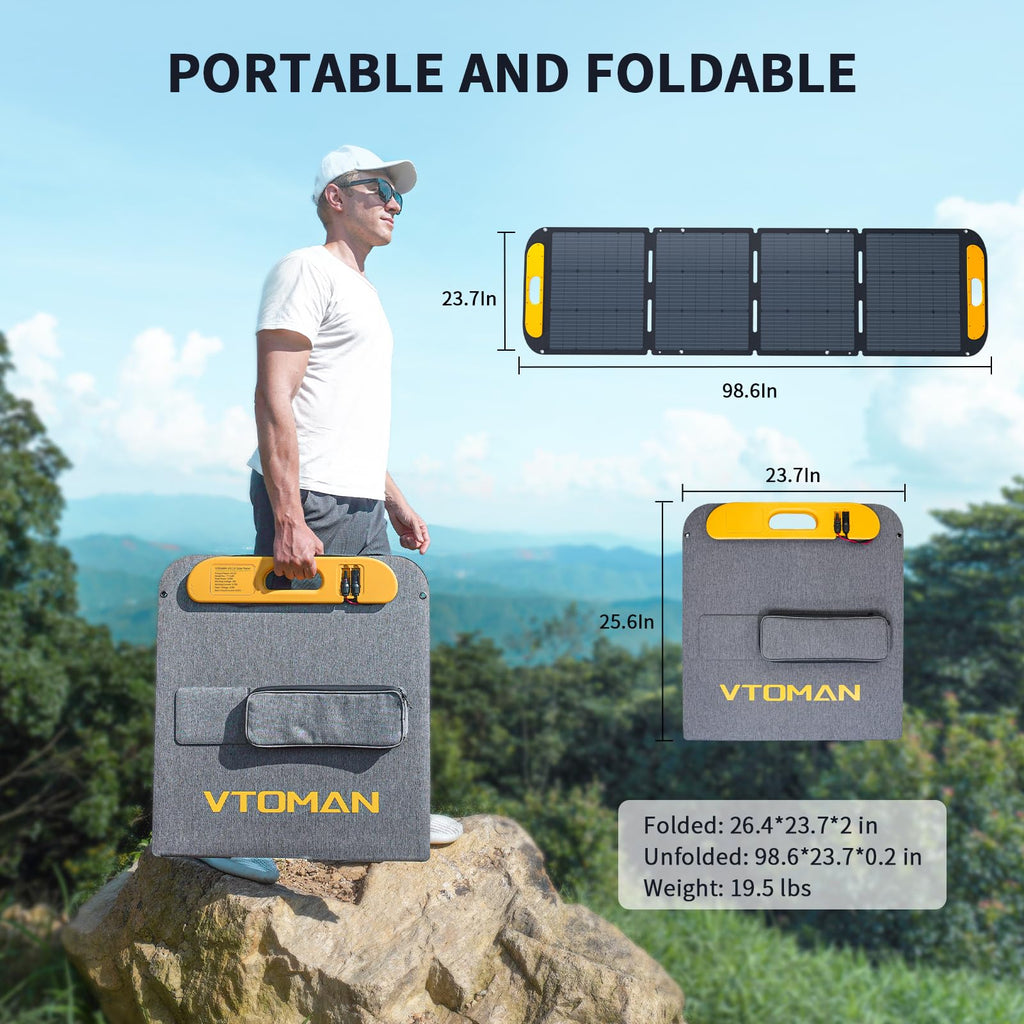 VTOMAN FlashSpeed Pro 3600 Portable Power Station, 3096Wh LFP Battery Solar Generator with 400W Solar Panel, 2Hr Fast AC Charge, 25% Efficient, UPS Home Backup with Wheels, for Outdoor RV Emergency