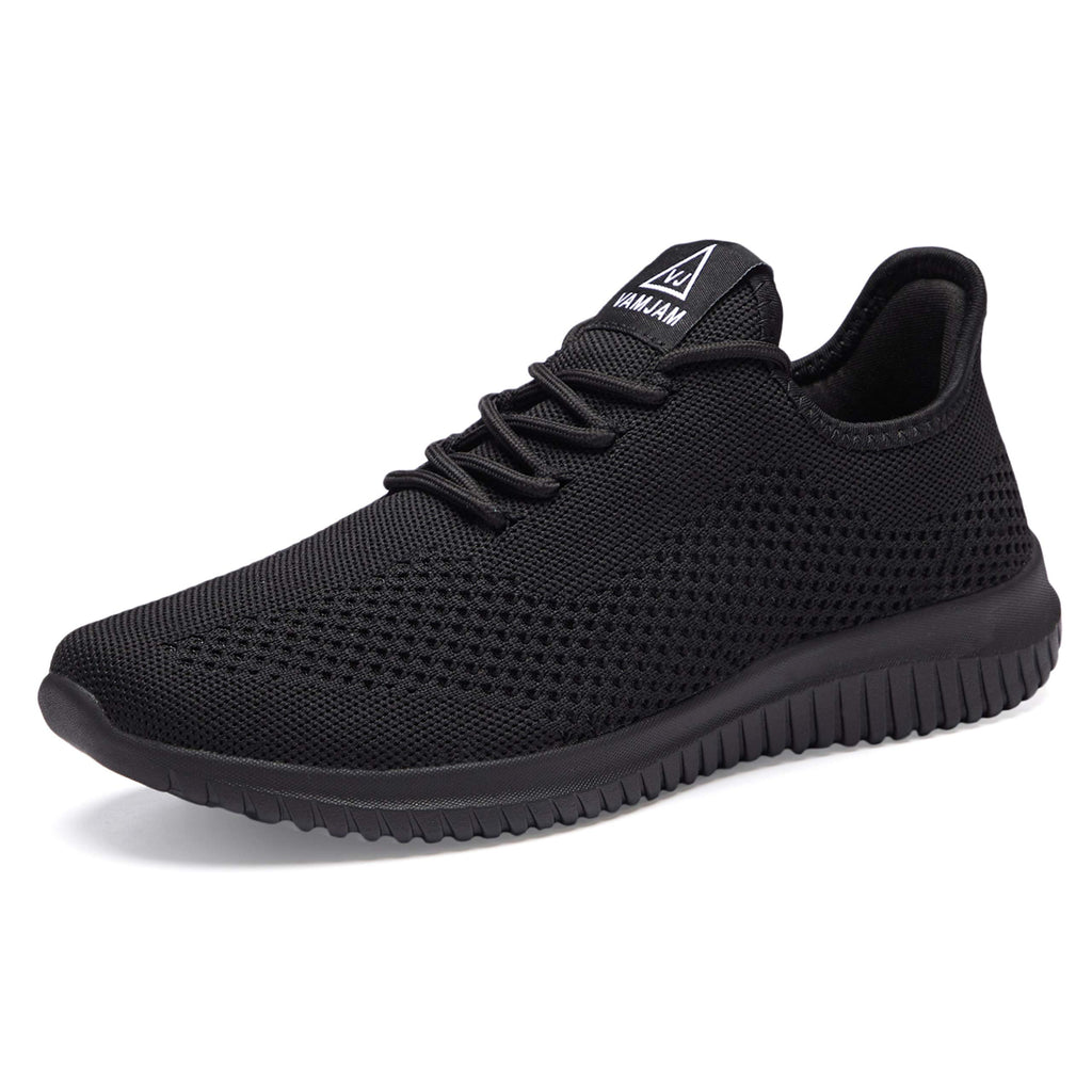 VAMJAM Men's Running Shoes Ultra Lightweight Breathable Walking Shoes Non Slip Athletic Fashion Sneakers Mesh Workout Casual Sports Shoes All Black Size 6.5