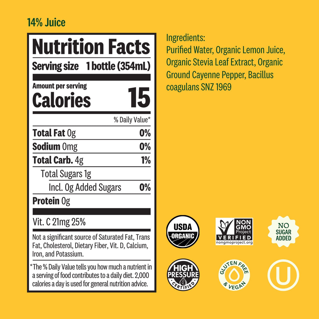 Suja Organic Cold-Pressed Lemon Love, Lemon Juice with No Additives, Excellent Source of Vitamin C for Immunity Support, Vegan, Plant-Based & USDA Certified (12 Fl Oz)