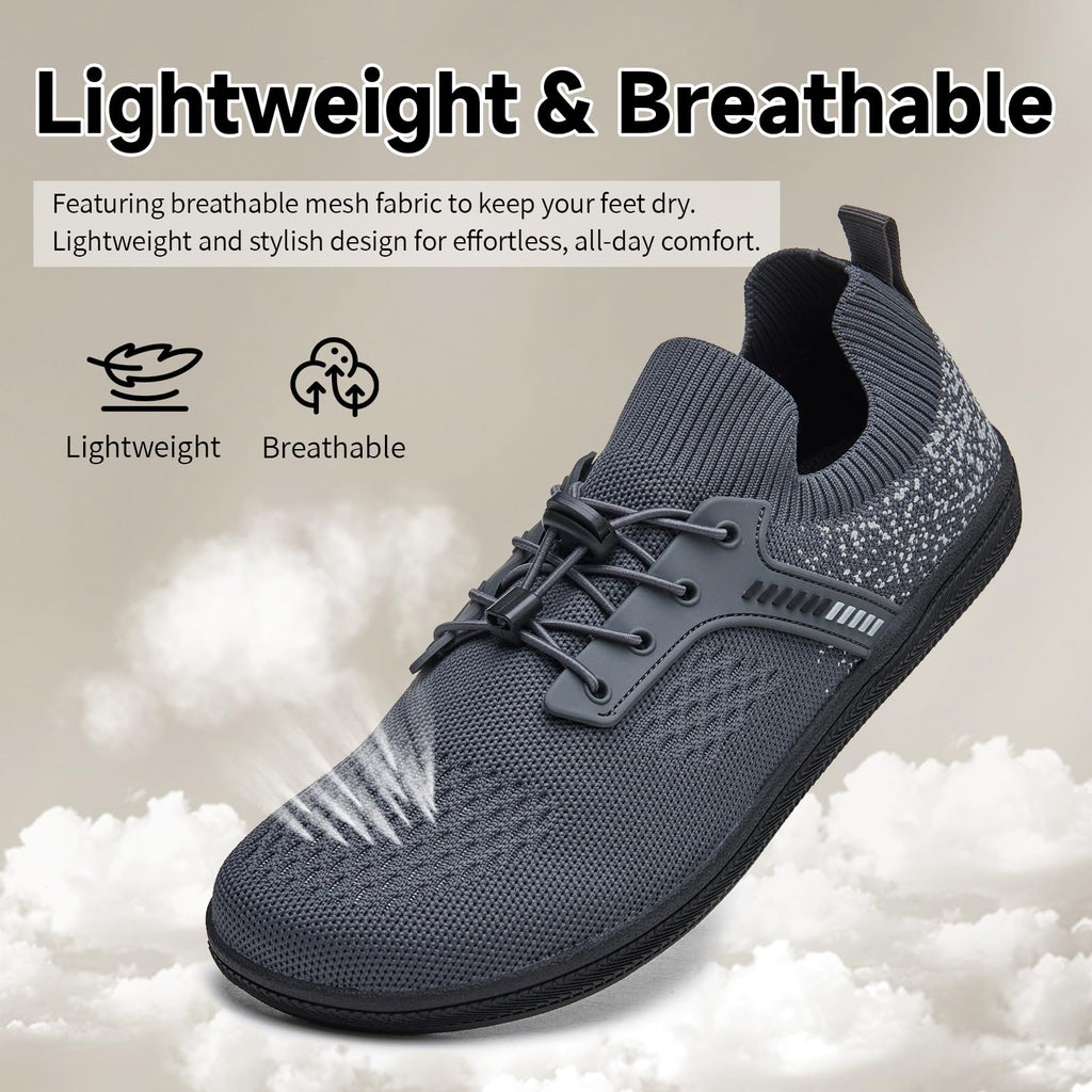 Mirekix Barefoot Shoes for Men, Wide Toe Box Zero Drop Minimalist Sneakers,Lightweight Breathable Walking Shoes for All-Day Comfort & Natural Foot Movement(grey43)