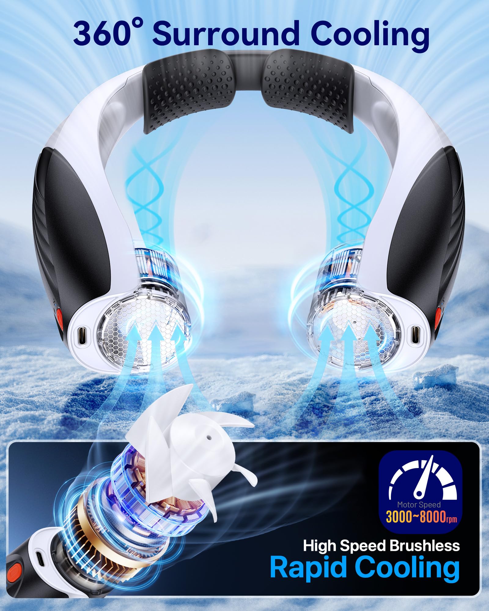 Kesguar Portable Neck Fan, 20H RunTime Cooling Fan, 6 Speeds 360° Airflow Personal Fan, Rechargeable Hands Free with 6000mAh Battery Wearable fan Gifts for Women Men Outdoor Travel Camping