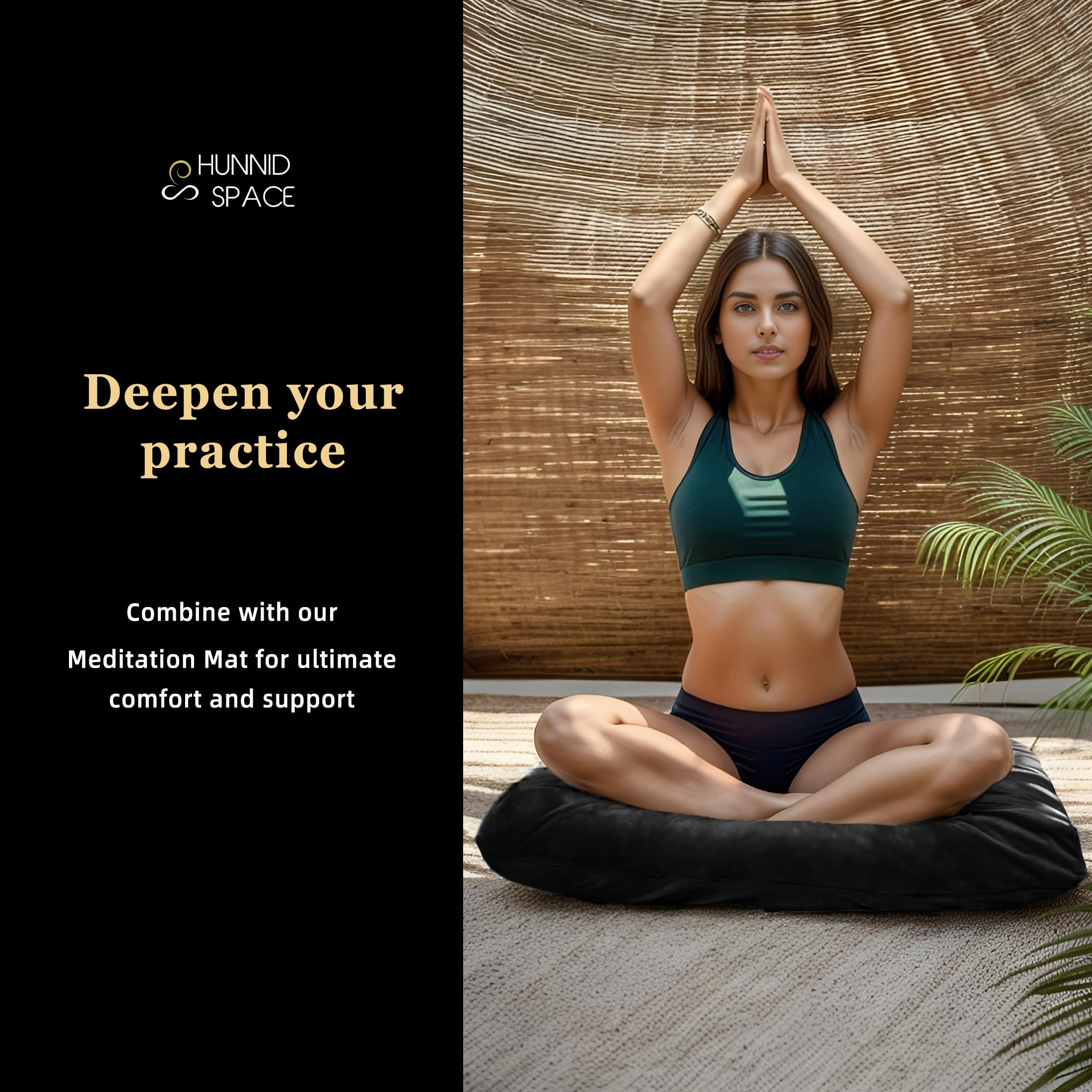 hunnidspace Meditation Cushion Set Zafu & Zabuton – Buckwheat Hull & Memory Foam, Adjustable Floor Pillow for Yoga, Meditation & Sitting, Removable Velvet Cover (Classic Black)